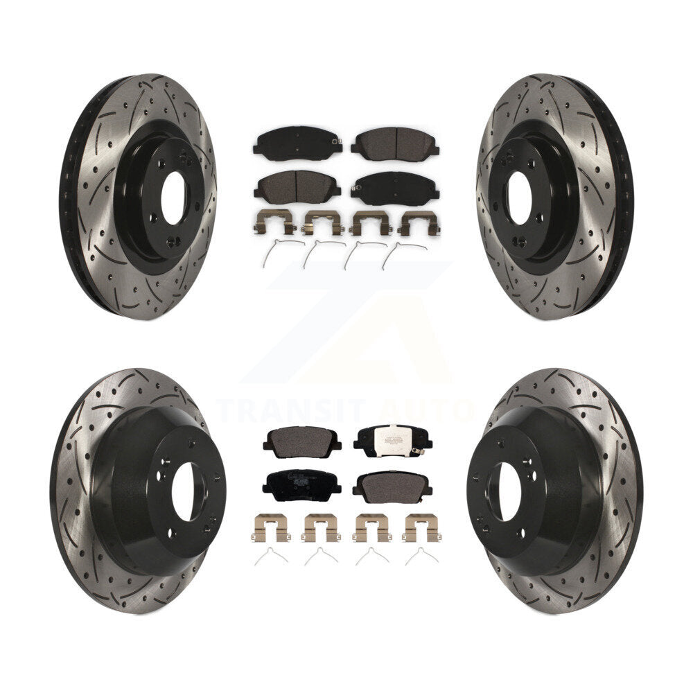 [Avant + Arrière] Kit de disque (percé rainuré revêtu) et plaquette (céramique) de frein pour Hyundai Santa Fe XL KDT-100606