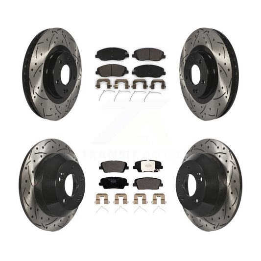 [Avant + Arrière] Kit de disque (percé rainuré revêtu) et plaquette (céramique) de frein pour Hyundai Santa Fe XL KDT-100606