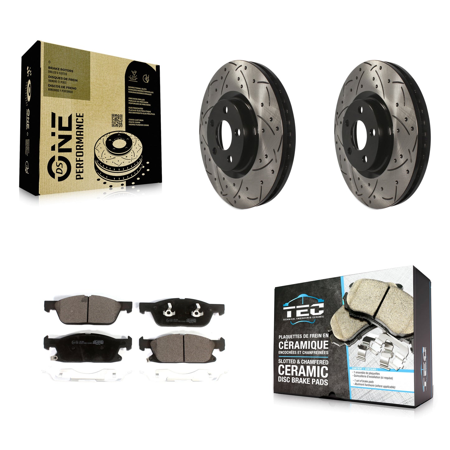 [Avant] Kit de disque (percé rainuré revêtu) et plaquette (céramique) de frein pour 2018 Lincoln Continental avec 316mm Diameter Rotor KDT-100611