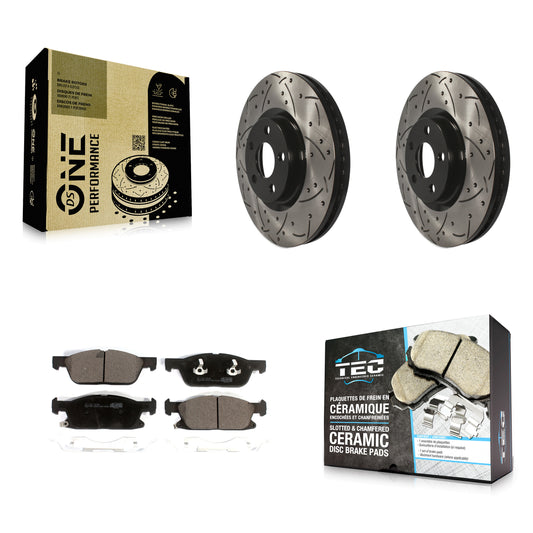 [Avant] Kit de disque (percé rainuré revêtu) et plaquette (céramique) de frein pour 2018 Lincoln Continental avec 316mm Diameter Rotor KDT-100611