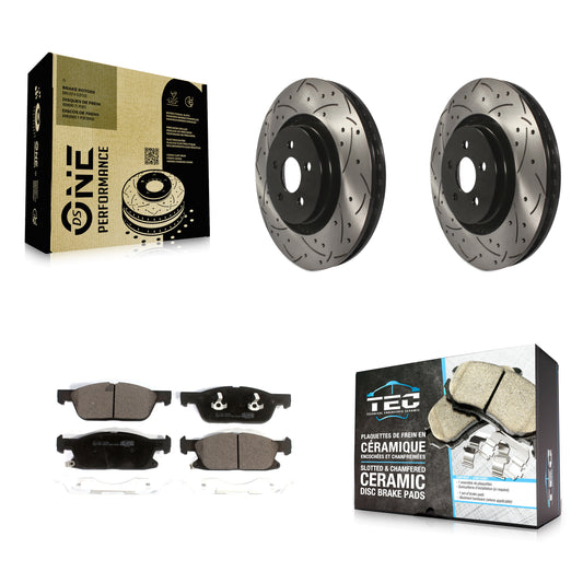 [Avant] Kit de disque (percé rainuré revêtu) et plaquette (céramique) de frein pour Ford Fusion Lincoln MKZ Continental KDT-100612