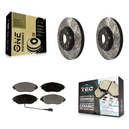 [Avant] Kit de disque (percé rainuré revêtu) et plaquette (céramique) de frein pour Volkswagen GTI Jetta KDT-100616