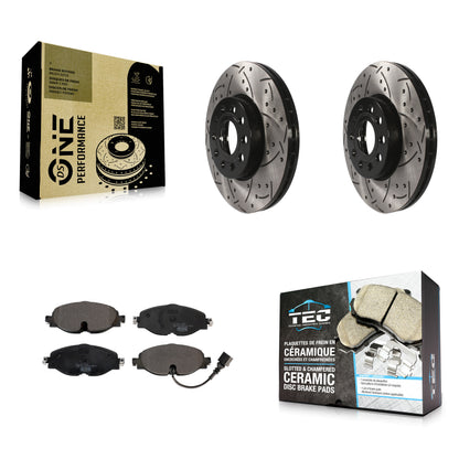 [Avant] Kit de disque (percé rainuré revêtu) et plaquette (céramique) de frein pour Volkswagen Jetta Audi Golf A3 SportWagen Quattro e-Golf Taos KDT-100618