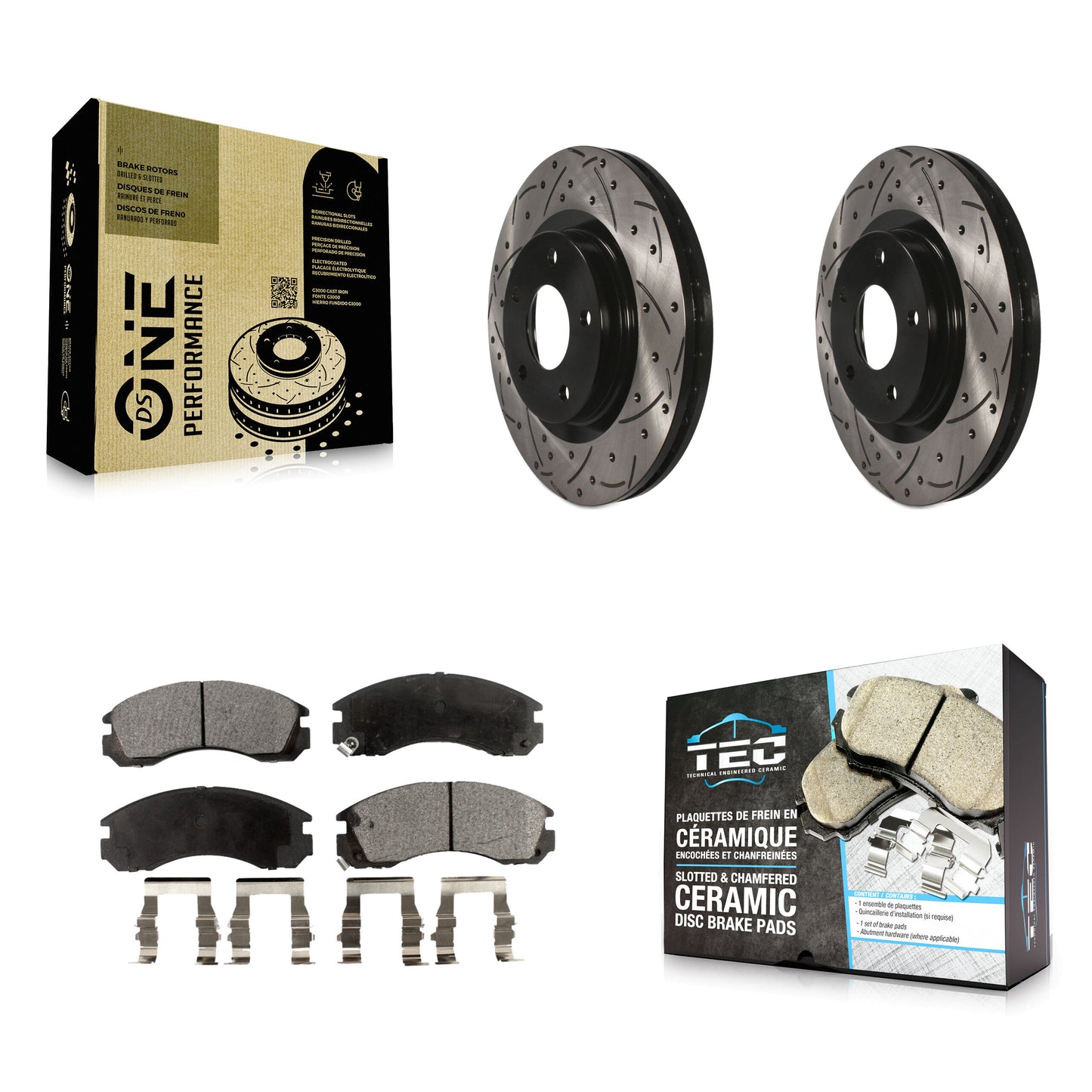 [Avant] Kit de disque (percé rainuré revêtu) et plaquette (céramique) de frein pour 2017 Mitsubishi Lancer avec 294mm Diameter Rotor KDT-100623