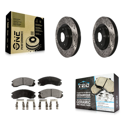 [Avant] Kit de disque (percé rainuré revêtu) et plaquette (céramique) de frein pour 2017 Mitsubishi Lancer avec 294mm Diameter Rotor KDT-100623