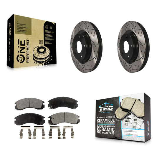 [Avant] Kit de disque (percé rainuré revêtu) et plaquette (céramique) de frein pour 2017 Mitsubishi Lancer avec 294mm Diameter Rotor KDT-100623