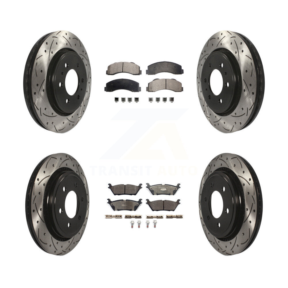 [Avant + Arrière] Kit de disque (percé rainuré revêtu) et plaquette (céramique) de frein pour 2015-2017 Ford F-150 avec Electric Parking KDT-100624