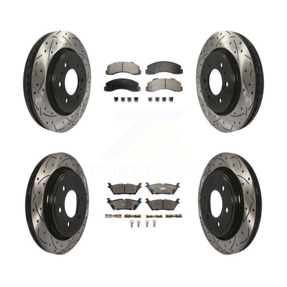 [Avant + Arrière] Kit de disque (percé rainuré revêtu) et plaquette (céramique) de frein pour 2015-2017 Ford F-150 avec Electric Parking KDT-100624