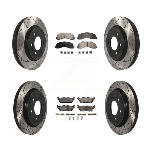 [Avant + Arrière] Kit de disque (percé rainuré revêtu) et plaquette (céramique) de frein pour 2015-2017 Ford F-150 avec Electric Parking KDT-100624