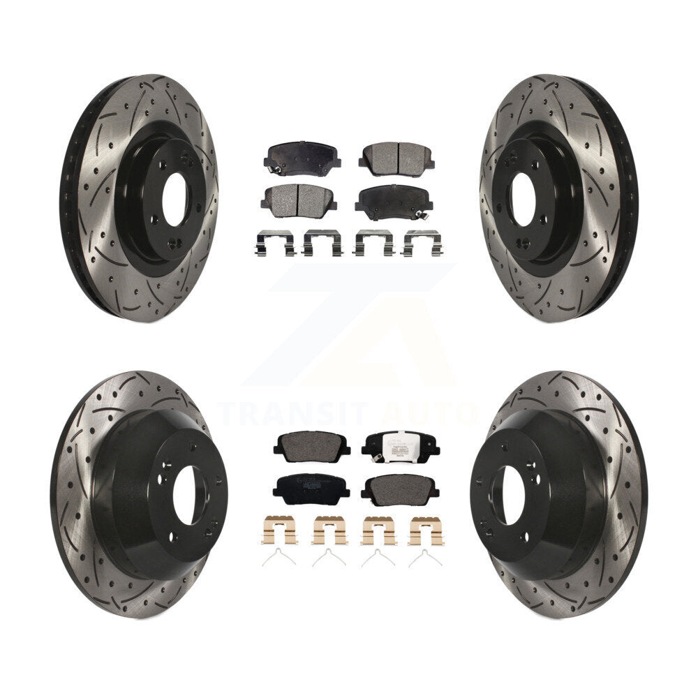 [Avant + Arrière] Kit de disque (percé rainuré revêtu) et plaquette (céramique) de frein pour 2014-2015 Kia Sorento avec Red Painted Calipers KDT-100625