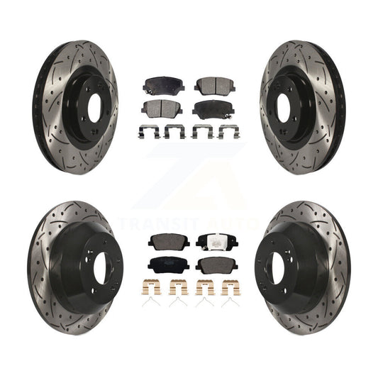 [Avant + Arrière] Kit de disque (percé rainuré revêtu) et plaquette (céramique) de frein pour 2014-2015 Kia Sorento avec Red Painted Calipers KDT-100625