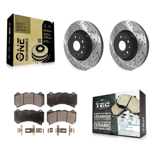 [Avant] Kit de disque (percé rainuré revêtu) et plaquette (céramique) de frein pour 2016 Cadillac CTS Vsport Premium avec RWD KDT-100630