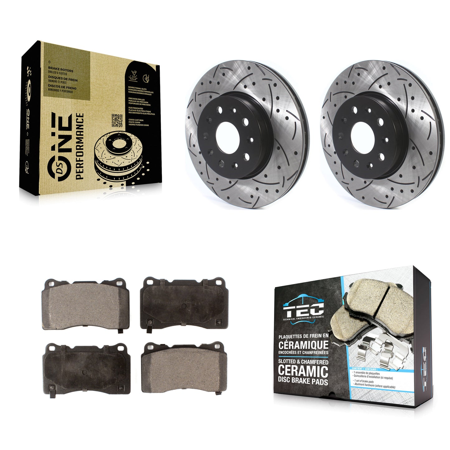 [Avant] Kit de disque (percé rainuré revêtu) et plaquette (céramique) de frein pour Chevrolet Camaro Cadillac CTS CT6 KDT-100632