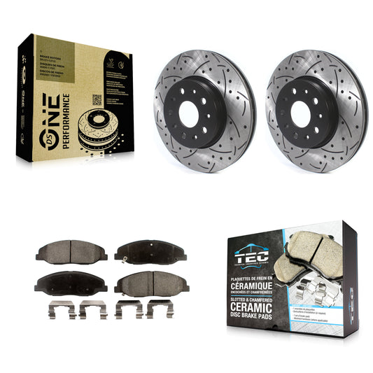 [Avant] Kit de disque (percé rainuré revêtu) et plaquette (céramique) de frein pour Cadillac CTS sans Heavy Duty Brakes KDT-100634
