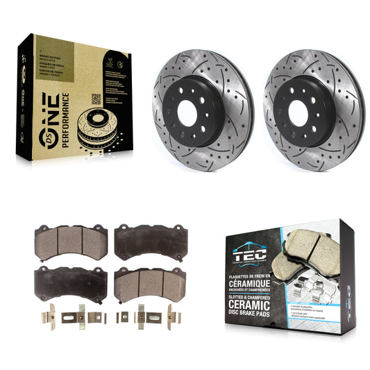 [Avant] Kit de disque (percé rainuré revêtu) et plaquette (céramique) de frein pour 2019-2020 Chevrolet Camaro LT LS avec 6 Piston Brembo Calipers KDT-100635