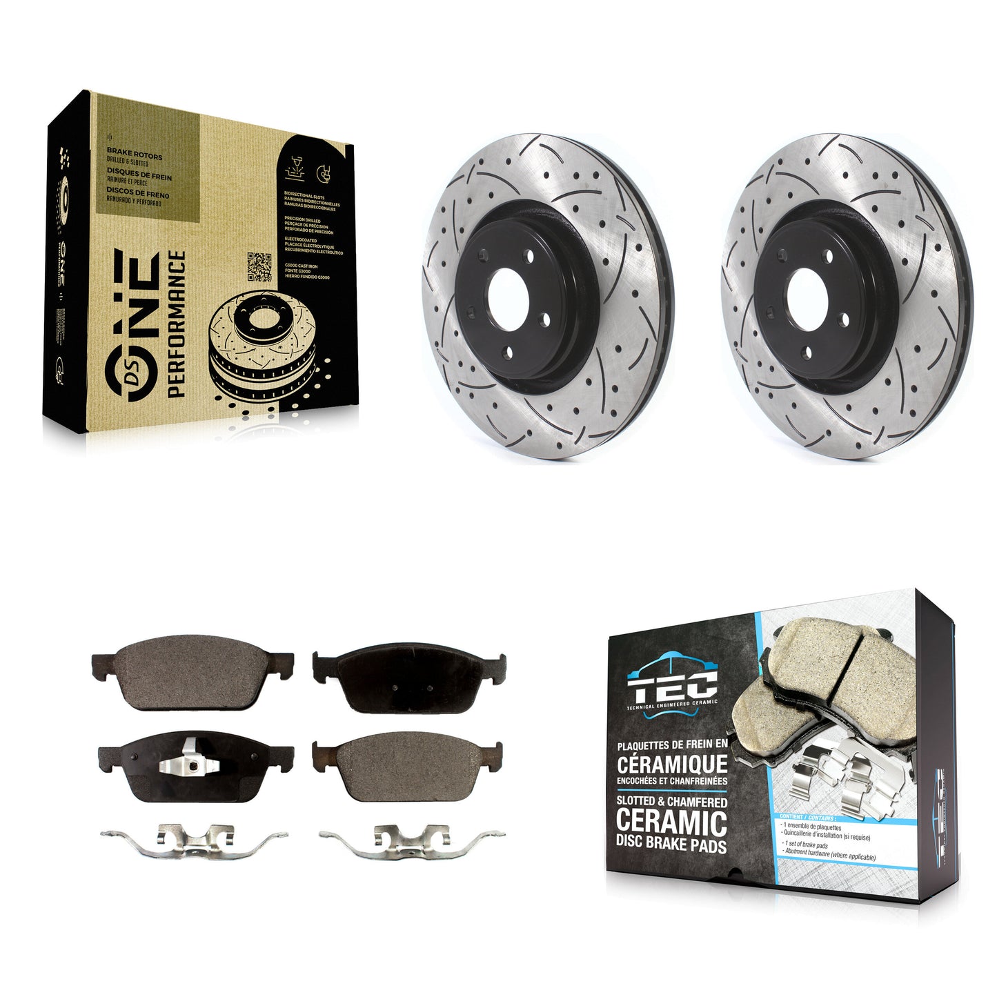 [Avant] Kit de disque (percé rainuré revêtu) et plaquette (céramique) de frein pour Ford Focus Lincoln MKC KDT-100639