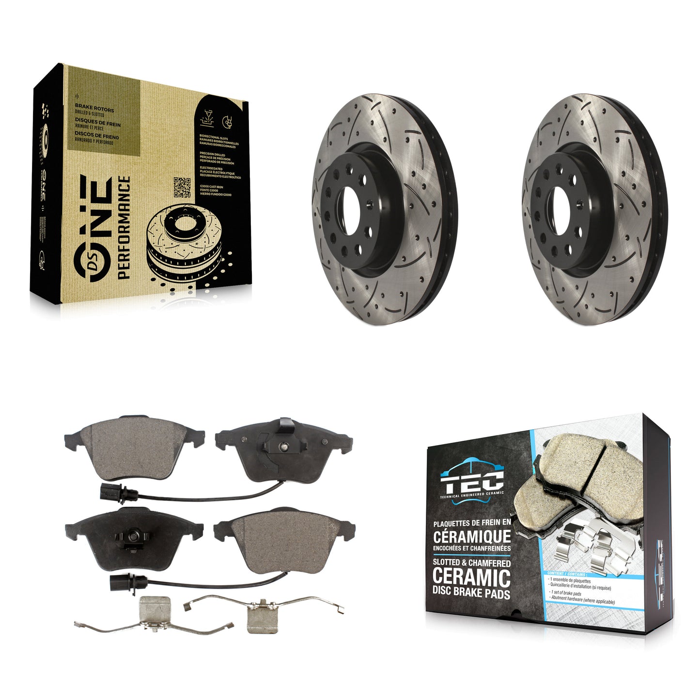 [Avant] Kit de disque (percé rainuré revêtu) et plaquette (céramique) de frein pour Volkswagen CC Passat KDT-100640