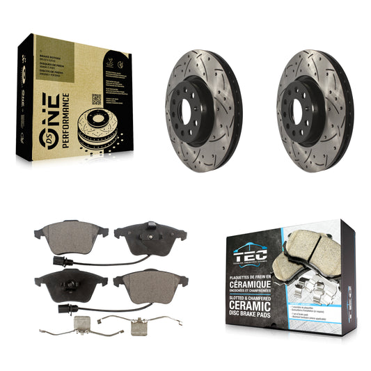 [Avant] Kit de disque (percé rainuré revêtu) et plaquette (céramique) de frein pour Volkswagen CC Passat KDT-100640