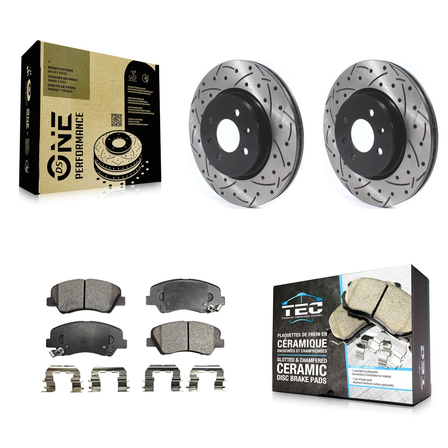 [Avant] Kit de disque (percé rainuré revêtu) et plaquette (céramique) de frein pour Kia Rio KDT-100642