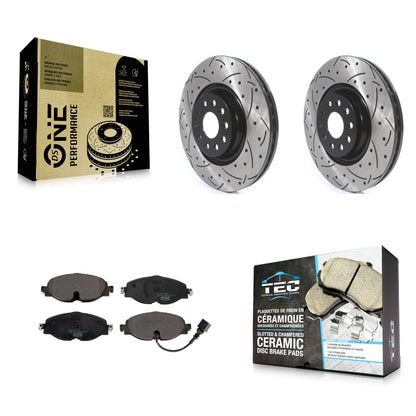 [Avant] Kit de disque (percé rainuré revêtu) et plaquette (céramique) de frein pour Volkswagen Golf Audi A3 Jetta Quattro KDT-100645