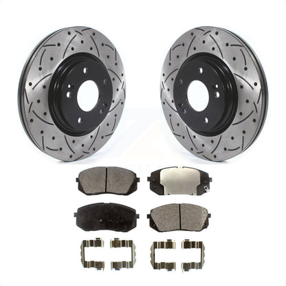 [Avant] Kit de disque (percé rainuré revêtu) et plaquette (céramique) de frein pour 2015 Hyundai Sonata GAS engine avec Manual Parking KDT-100646 par Transit Auto