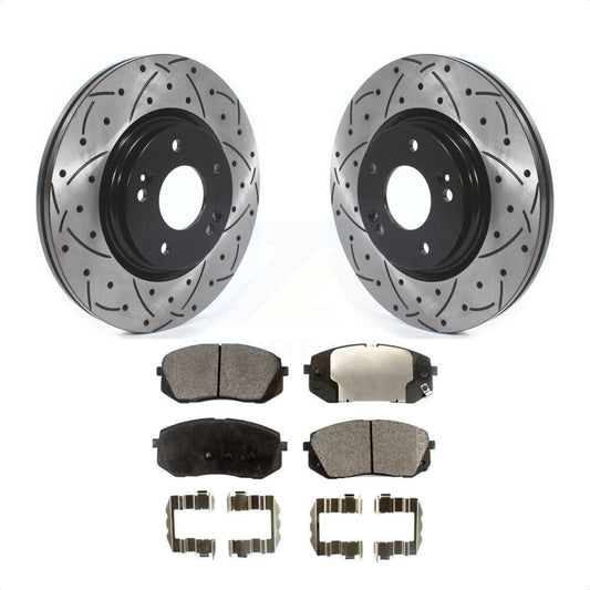 [Avant] Kit de disque (percé rainuré revêtu) et plaquette (céramique) de frein pour 2015 Hyundai Sonata GAS engine avec Manual Parking KDT-100646 par Transit Auto