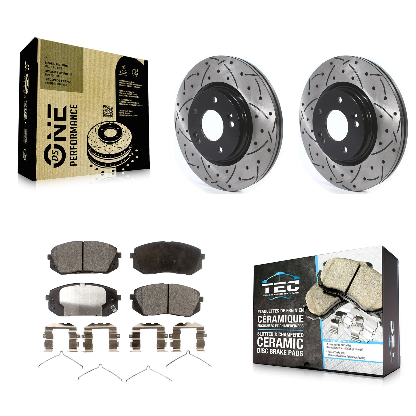 [Avant] Kit de disque (percé rainuré revêtu) et plaquette (céramique) de frein pour Hyundai Sonata Kia Optima Niro EV Kona Electric KDT-100647