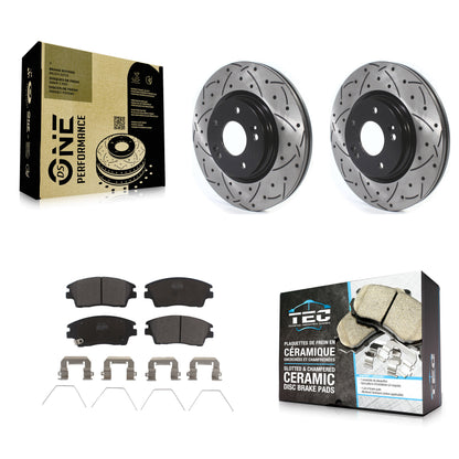 [Avant] Kit de disque (percé rainuré revêtu) et plaquette (céramique) de frein pour Hyundai Elantra Tucson Kia Sportage KDT-100648