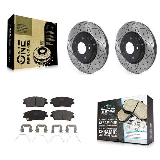 [Avant] Kit de disque (percé rainuré revêtu) et plaquette (céramique) de frein pour Hyundai Elantra Tucson Kia Sportage KDT-100648