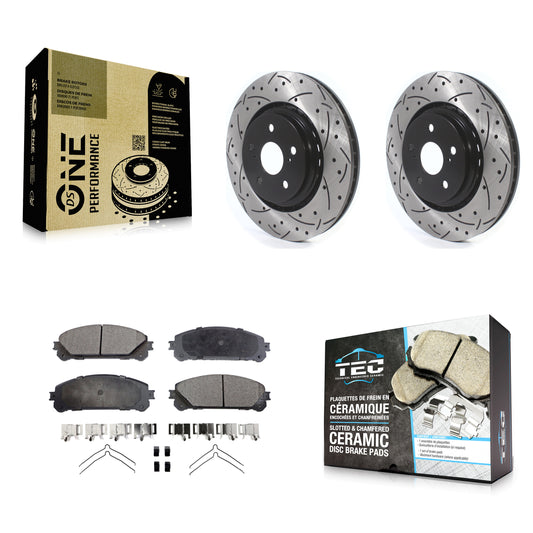 [Avant] Kit de disque (percé rainuré revêtu) et plaquette (céramique) de frein pour Lexus RX350 RX450h Toyota RX350L Camry RX450hL Avalon Crown NX250 NX350 NX350h KDT-100651
