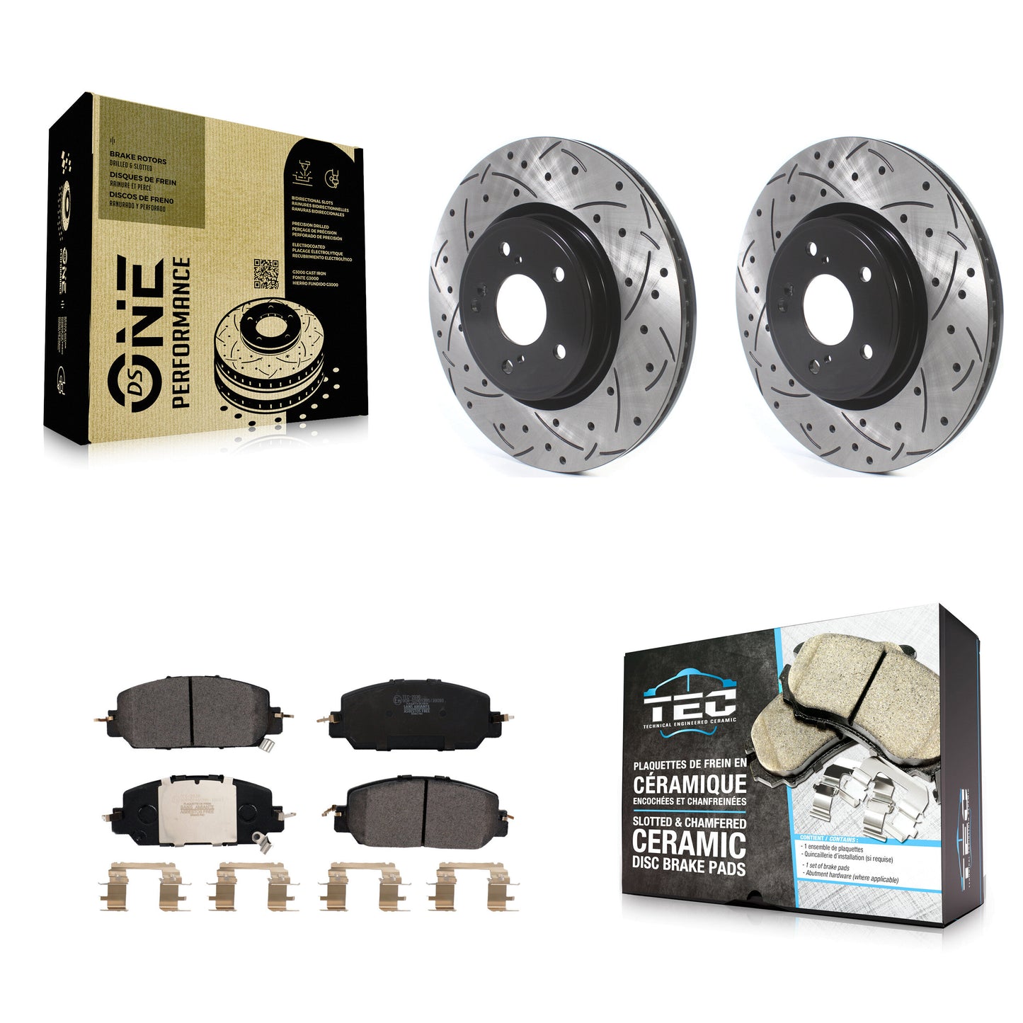 [Avant] Kit de disque (percé rainuré revêtu) et plaquette (céramique) de frein pour Honda CR-V KDT-100653