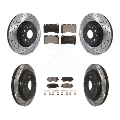 [Avant + Arrière] Kit de disque (percé rainuré revêtu) et plaquette (céramique) de frein pour Cadillac CTS avec 18" Factory Wheels KDT-100660