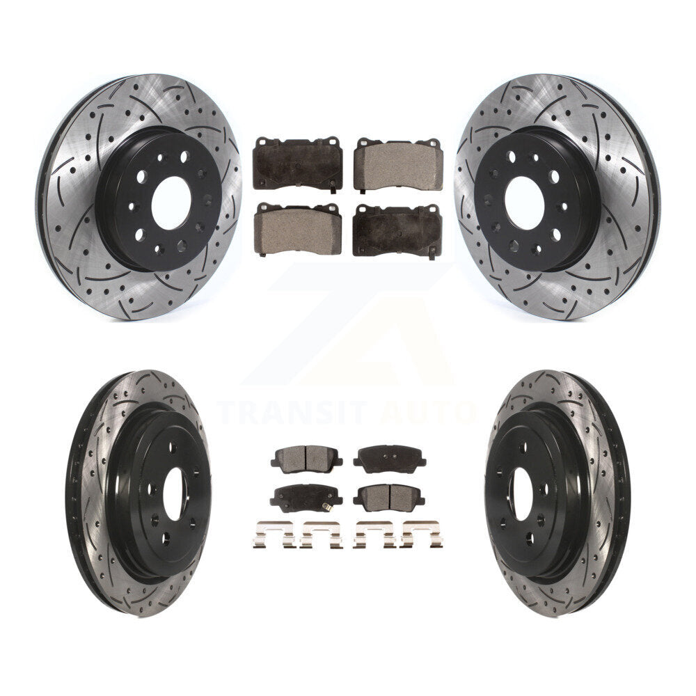 [Avant + Arrière] Kit de disque (percé rainuré revêtu) et plaquette (céramique) de frein pour Cadillac CTS KDT-100661