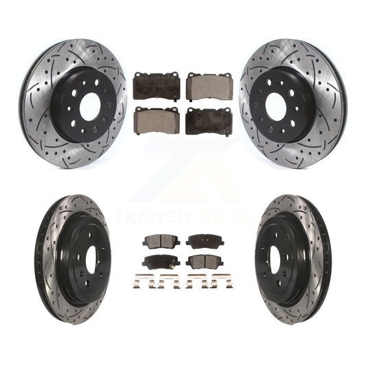 [Avant + Arrière] Kit de disque (percé rainuré revêtu) et plaquette (céramique) de frein pour Cadillac CTS KDT-100661