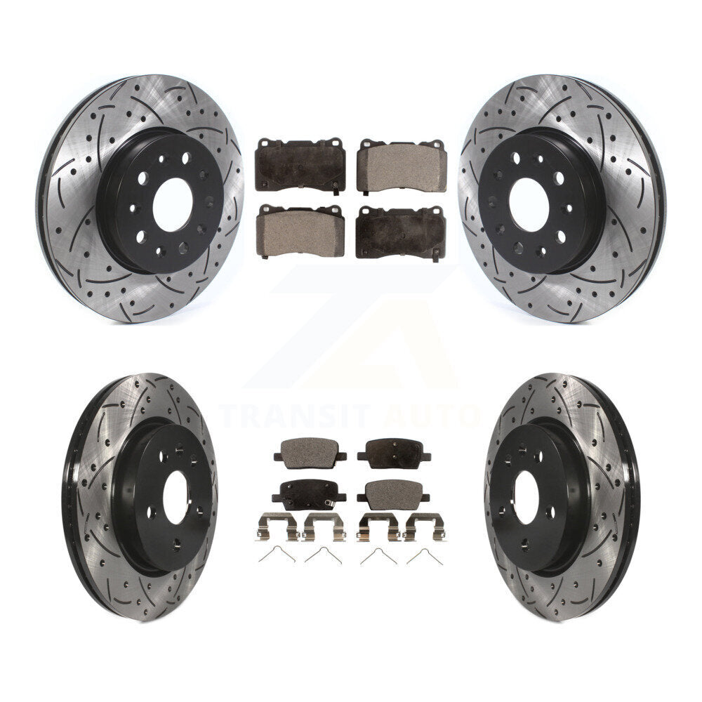 [Avant + Arrière] Kit de disque (percé rainuré revêtu) et plaquette (céramique) de frein pour Chevrolet Camaro KDT-100662