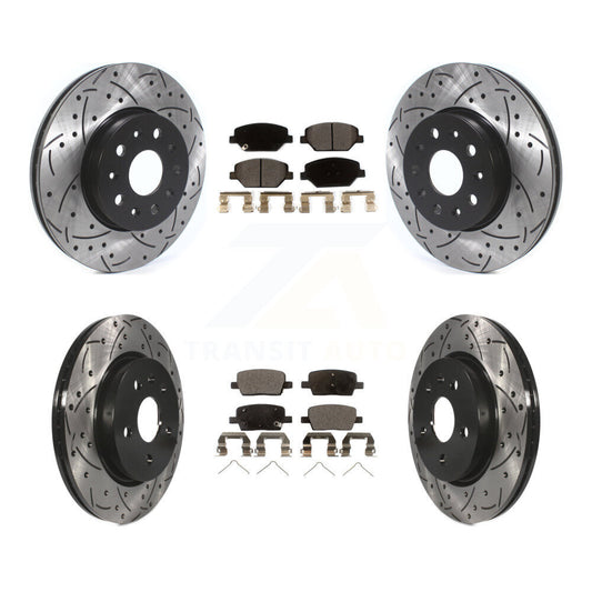[Avant + Arrière] Kit de disque (percé rainuré revêtu) et plaquette (céramique) de frein pour Chevrolet Camaro sans Brembo Calipers KDT-100666