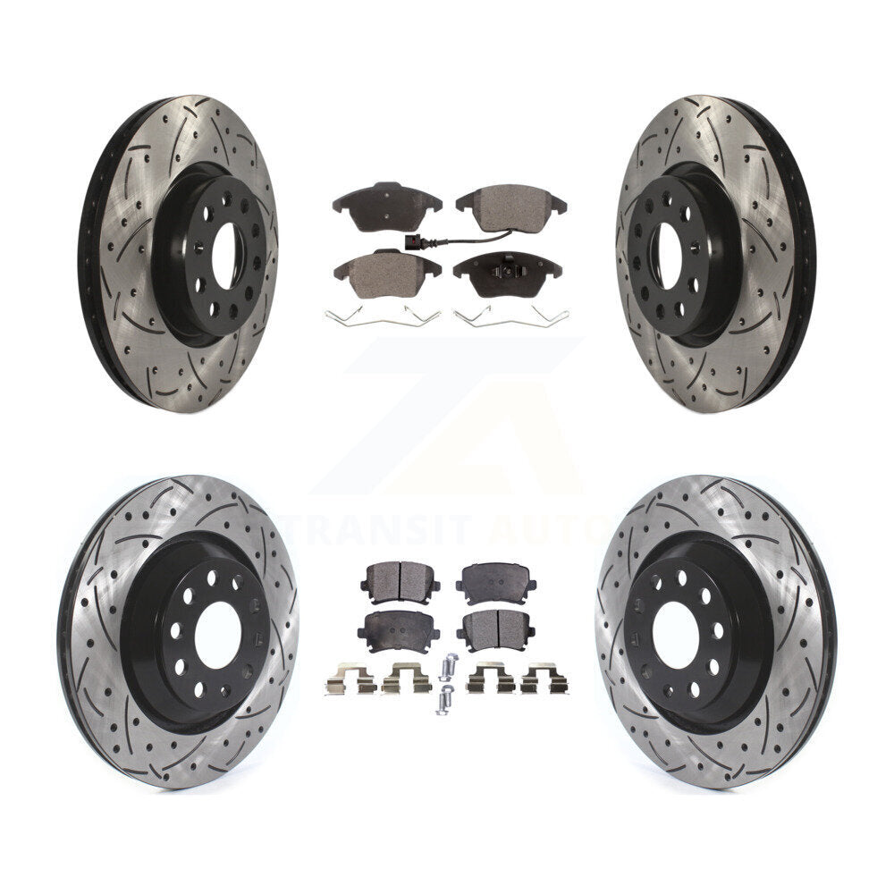 [Avant + Arrière] Kit de disque (percé rainuré revêtu) et plaquette (céramique) de frein pour 2009-2010 Volkswagen Passat CC avec 312mm Diameter Rotor KDT-100669