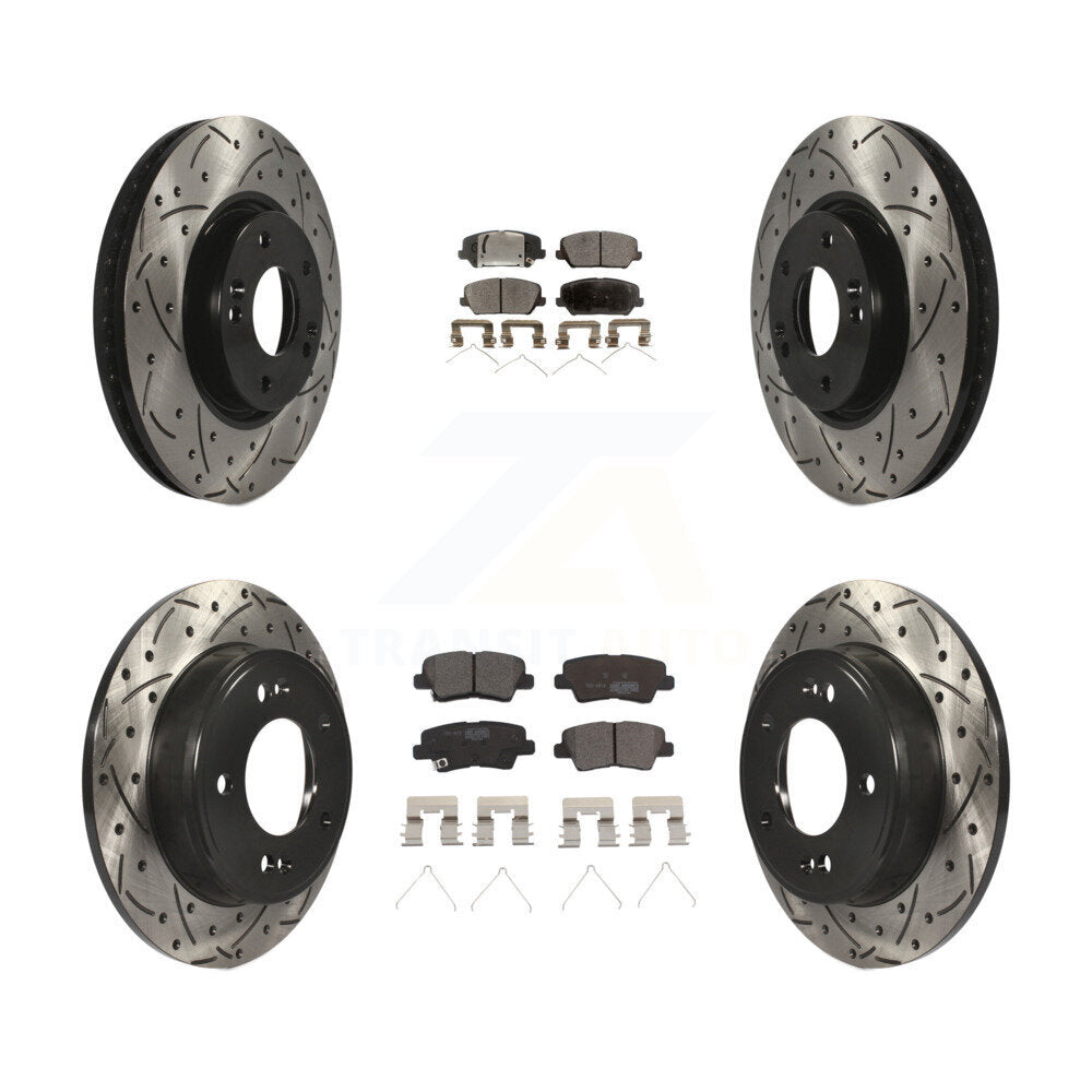[Avant + Arrière] Kit de disque (percé rainuré revêtu) et plaquette (céramique) de frein pour Hyundai Veloster KDT-100670