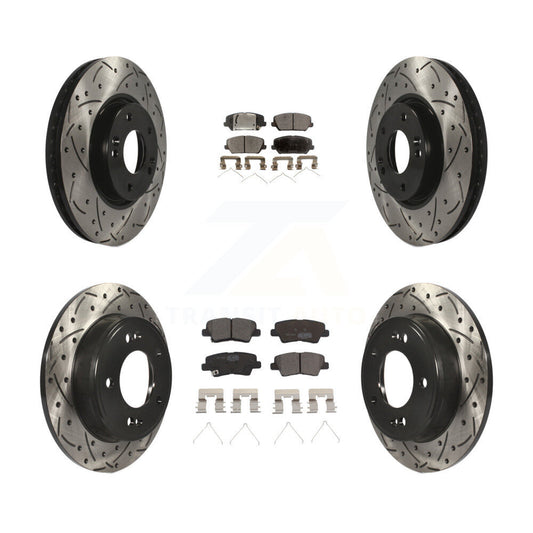 [Avant + Arrière] Kit de disque (percé rainuré revêtu) et plaquette (céramique) de frein pour Hyundai Veloster KDT-100670