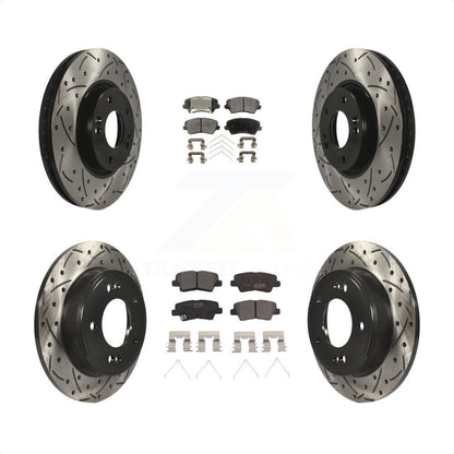 [Avant + Arrière] Kit de disque (percé rainuré revêtu) et plaquette (céramique) de frein pour 2016 Hyundai Veloster Tech SE KDT-100671 par Transit Auto