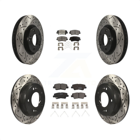[Avant + Arrière] Kit de disque (percé rainuré revêtu) et plaquette (céramique) de frein pour 2016 Hyundai Veloster Tech SE KDT-100671 par Transit Auto