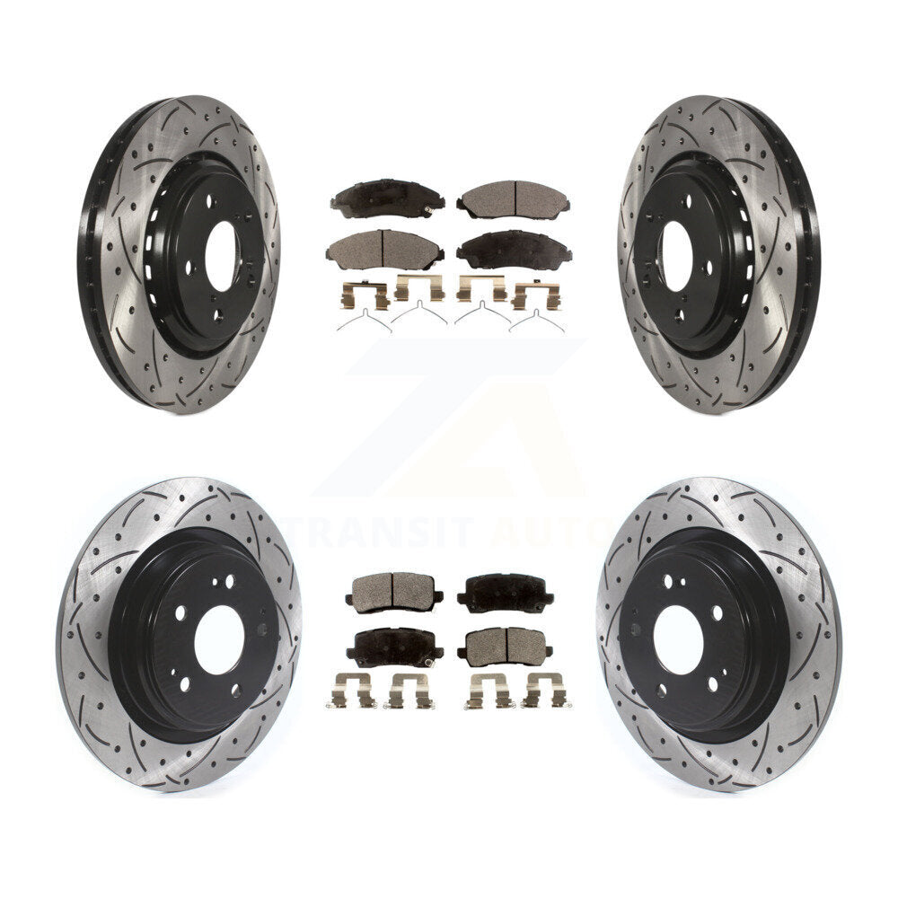[Avant + Arrière] Kit de disque (percé rainuré revêtu) et plaquette (céramique) de frein pour Acura MDX KDT-100677