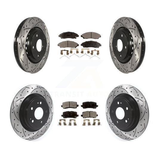 [Avant + Arrière] Kit de disque (percé rainuré revêtu) et plaquette (céramique) de frein pour Acura MDX KDT-100677
