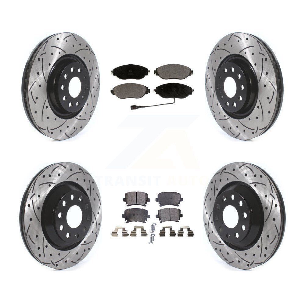 [Avant + Arrière] Kit de disque (percé rainuré revêtu) et plaquette (céramique) de frein pour Volkswagen GTI KDT-100678