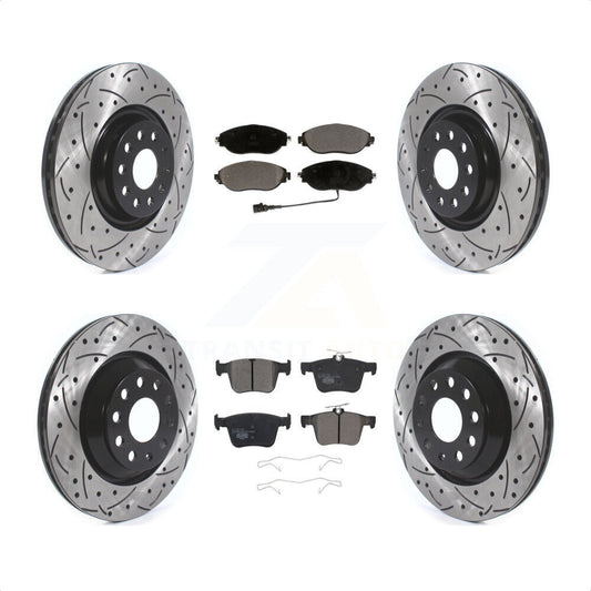 [Avant + Arrière] Kit de disque (percé rainuré revêtu) et plaquette (céramique) de frein pour Audi Volkswagen Golf R S3 Q3 Arteon KDT-100679 par Transit Auto