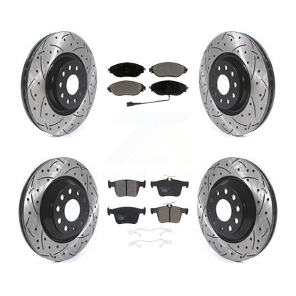 [Avant + Arrière] Kit de disque (percé rainuré revêtu) et plaquette (céramique) de frein pour Audi Volkswagen Golf R S3 Q3 Arteon KDT-100679