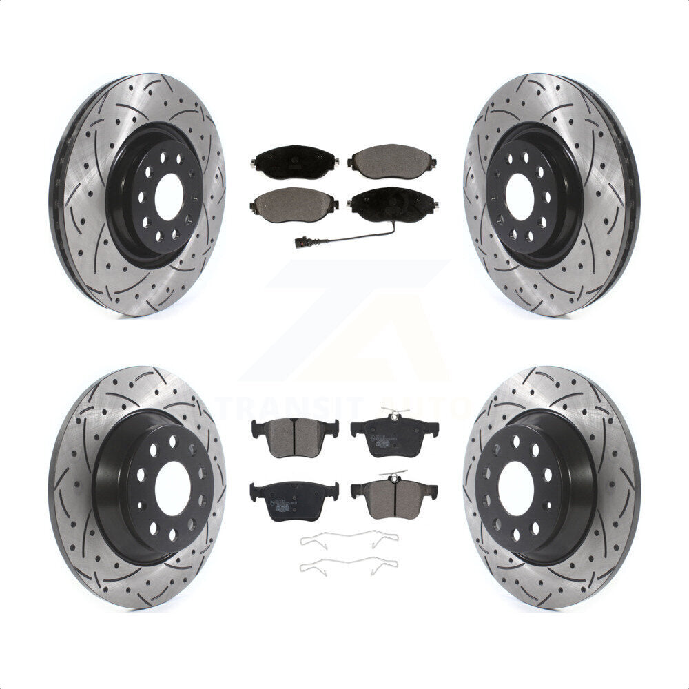 [Avant + Arrière] Kit de disque (percé rainuré revêtu) et plaquette (céramique) de frein pour Volkswagen Tiguan Jetta KDT-100680 par Transit Auto