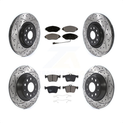 [Avant + Arrière] Kit de disque (percé rainuré revêtu) et plaquette (céramique) de frein pour Volkswagen Tiguan Jetta KDT-100680 par Transit Auto