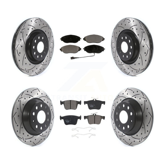 [Avant + Arrière] Kit de disque (percé rainuré revêtu) et plaquette (céramique) de frein pour Volkswagen Tiguan Jetta KDT-100680