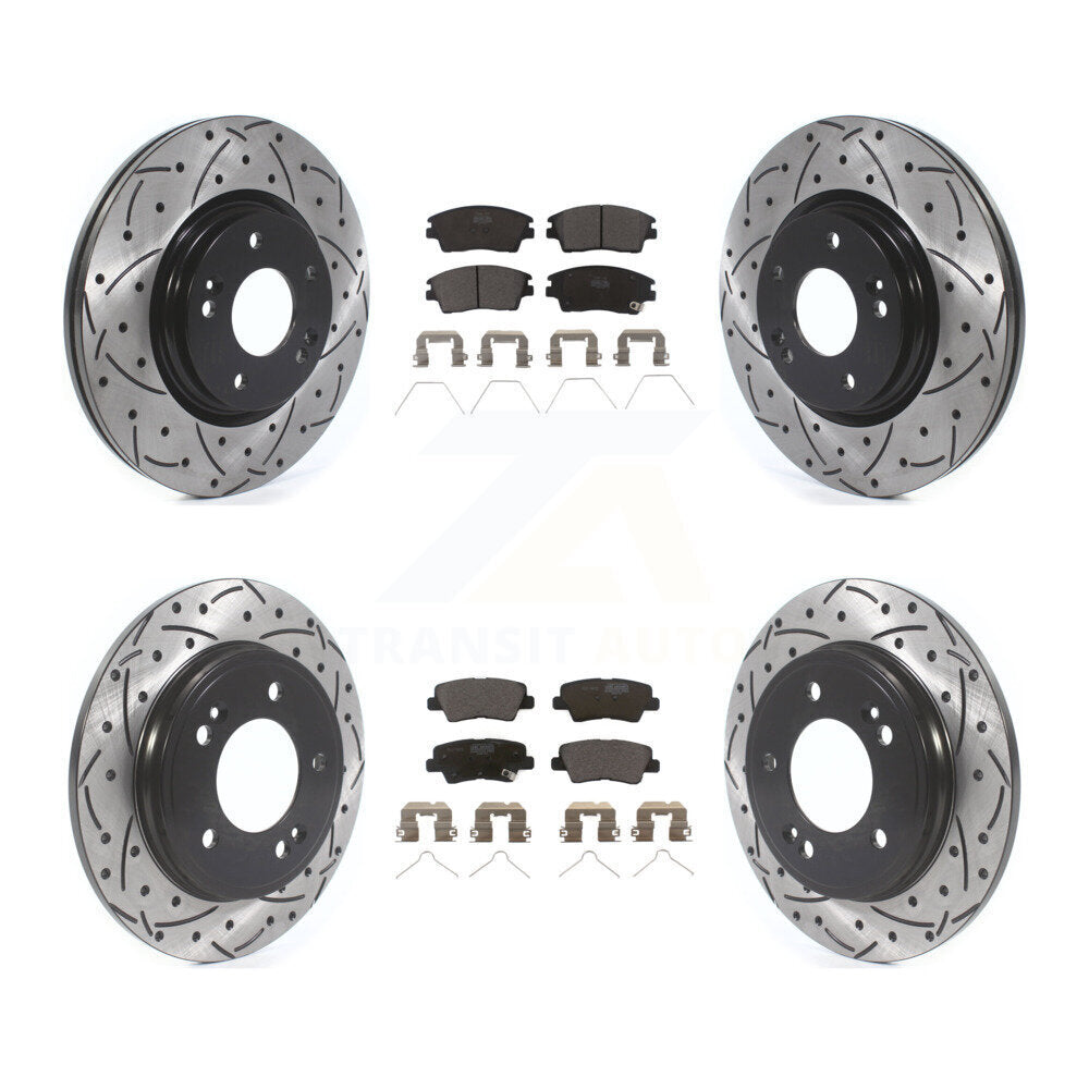 [Avant + Arrière] Kit de disque (percé rainuré revêtu) et plaquette (céramique) de frein pour 2017-2020 Hyundai Elantra 1.6L KDT-100684